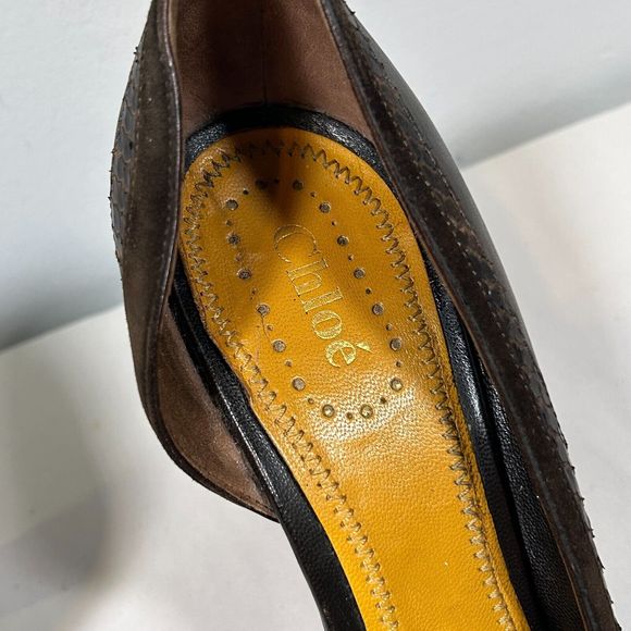 Chloe Leather Suede Cut Out Peep Toe Heels Women's 38.5 (US 8.5) - Picture 4 of 11